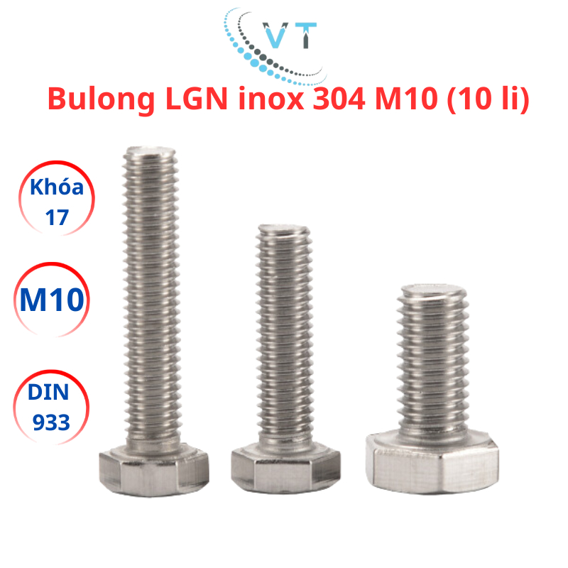 Bulong Lục Giác Ngoài INOX 304 M10 (10 Ly) - Bu Lông Inox Chống Gỉ Sét Đủ Size Dài 20mm Đến 200mm Cao Cấp (Loại Xịn)
