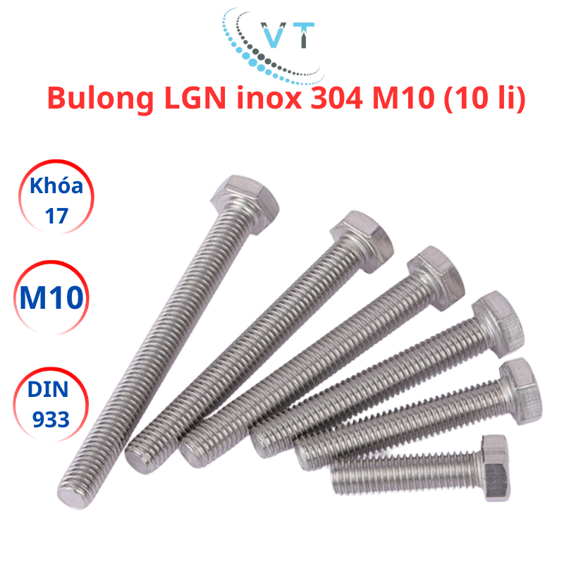 Bulong Lục Giác Ngoài INOX 304 M10 (10 Ly) - Bu Lông Inox Chống Gỉ Sét Đủ Size Dài 20mm Đến 200mm Cao Cấp (Loại Xịn)