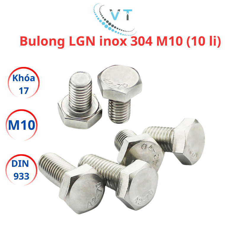 Bulong Lục Giác Ngoài INOX 304 M10 (10 Ly) - Bu Lông Inox Chống Gỉ Sét Đủ Size Dài 20mm Đến 200mm Cao Cấp (Loại Xịn)