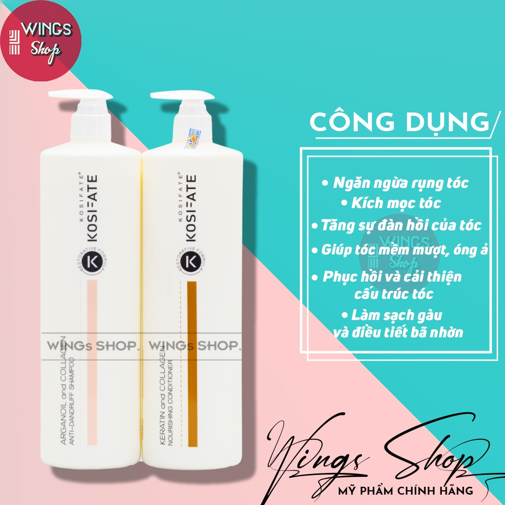 Cặp gội xả dưỡng sinh, phục hồi đa tầng, sạch gàu bổ sung dưỡng chất cho tóc KOSIFATE 1000ml