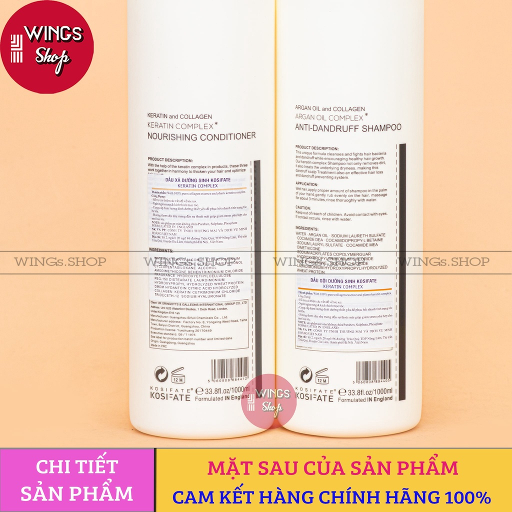 Cặp gội xả dưỡng sinh, phục hồi đa tầng, sạch gàu bổ sung dưỡng chất cho tóc KOSIFATE 1000ml