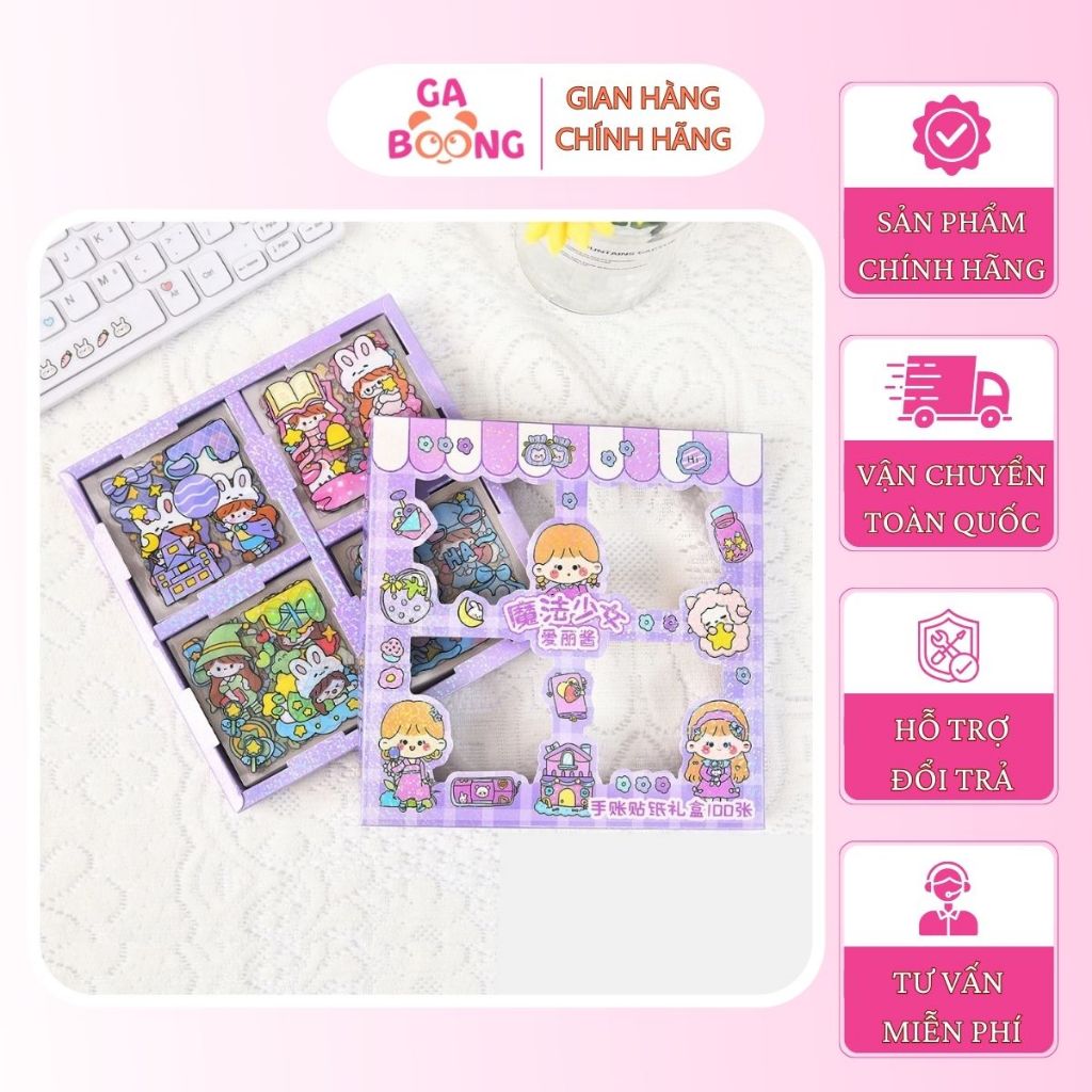 [Ga Boong]Hộp 100 tấm sticker Baby three vuông | Shopee Việt Nam