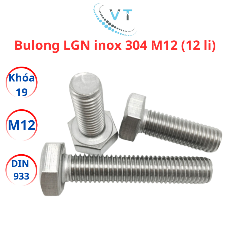 [Combo 1-3 Bộ] Bulong + Tán (Ê-cu) INOX 304 M12 (12 Ly) - Bu Lông Lục Giác Ngoài Đủ Size 20mm Đến 200mm Chống Gỉ Sét