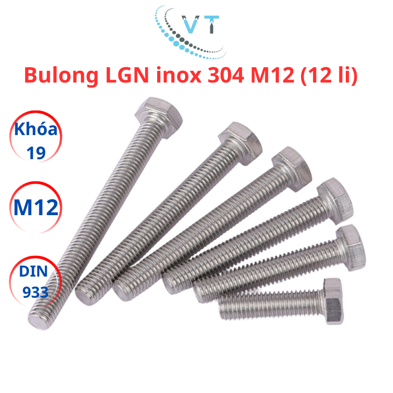 [Combo 1-3 Bộ] Bulong + Tán (Ê-cu) INOX 304 M12 (12 Ly) - Bu Lông Lục Giác Ngoài Đủ Size 20mm Đến 200mm Chống Gỉ Sét