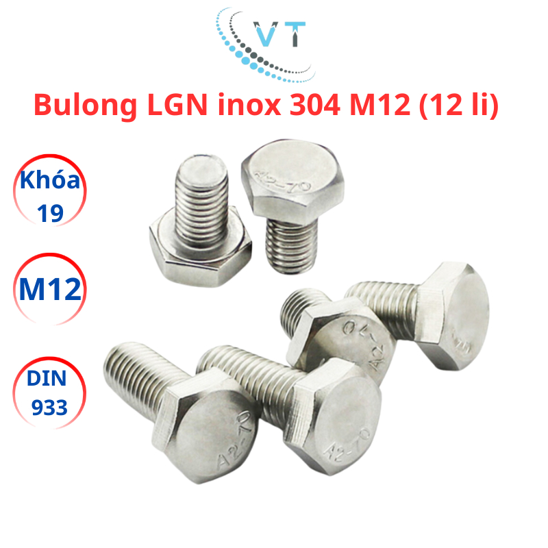 [Combo 1-3 Bộ] Bulong + Tán (Ê-cu) INOX 304 M12 (12 Ly) - Bu Lông Lục Giác Ngoài Đủ Size 20mm Đến 200mm Chống Gỉ Sét
