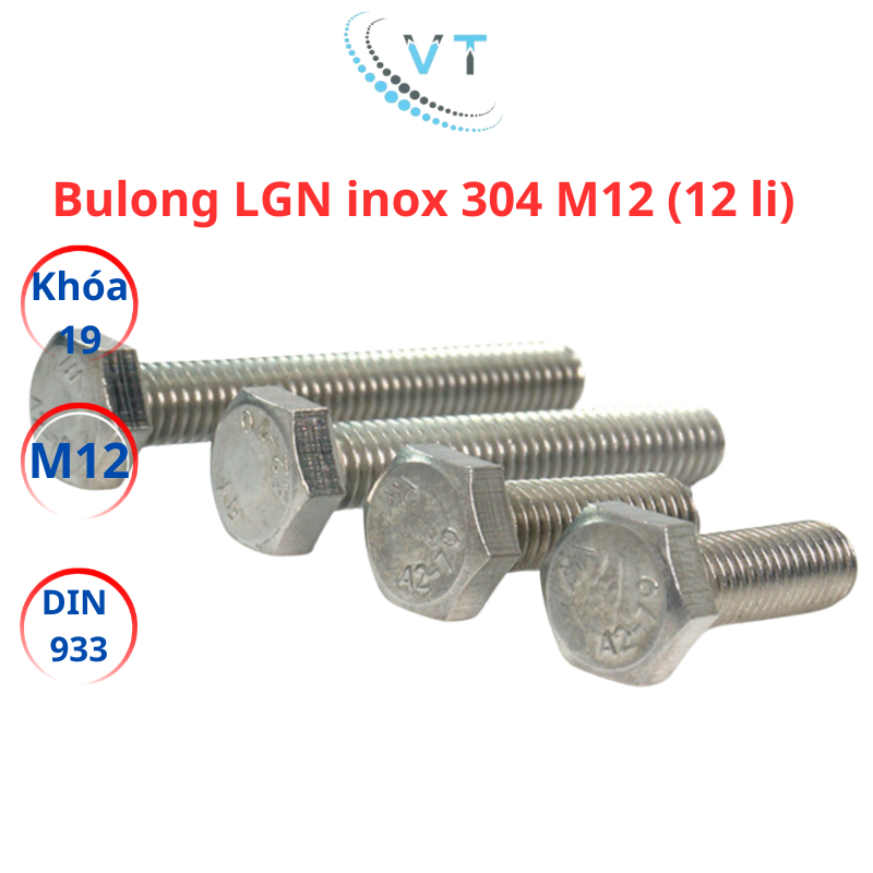 [Combo 1-3 Bộ] Bulong + Tán (Ê-cu) INOX 304 M12 (12 Ly) - Bu Lông Lục Giác Ngoài Đủ Size 20mm Đến 200mm Chống Gỉ Sét