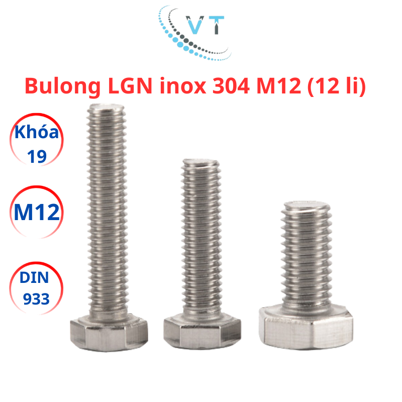 [Túi 2-5 Con] Bulong Lục Giác Ngoài INOX 304 M12 (12 Ly) - Bu Lông Inox Chống Gỉ Sét, Chịu Lực Cao Size 20mm Đến 180mm
