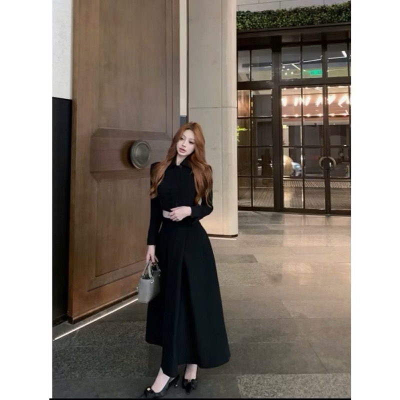 Sét Áo Croptop Tay Ngắn - Chân Váy Dài Xếp Ly , Bộ Đồ Nữ Thanh Lịch, Trẻ Trung, Phong Cách Công Sở, Dự Tiệc, Dạo Phố