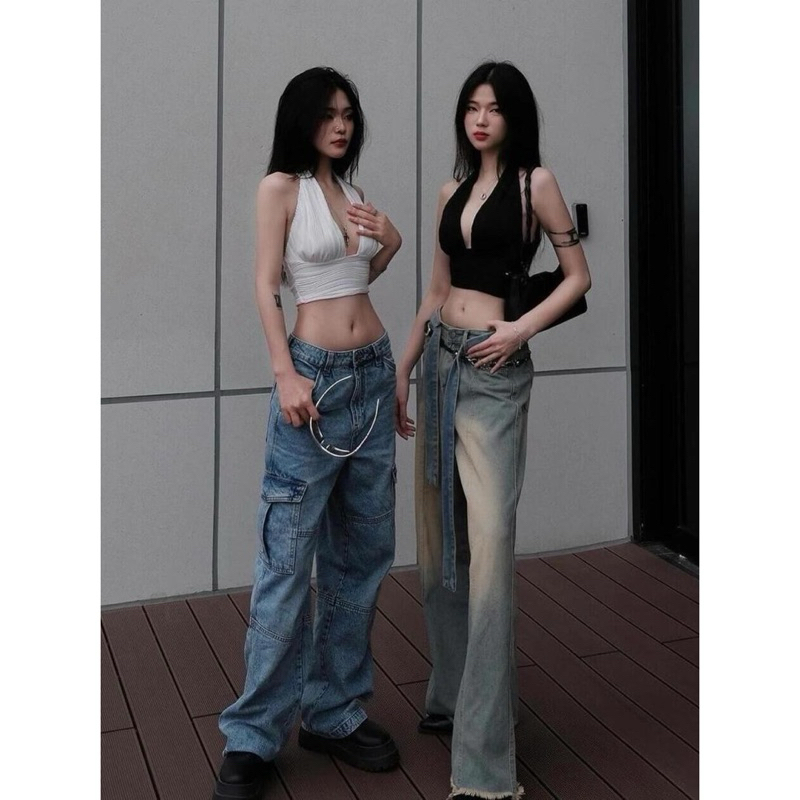 (SẴN) Áo yếm croptop cổ V hở lưng màu trơn đi biển phong cách cá tính quyến rũ ASN012 - Tiktik