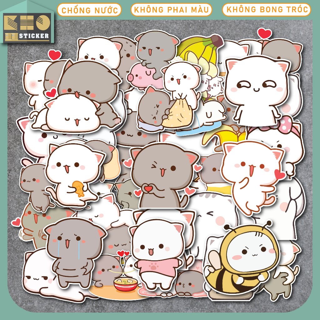50 Sticker Mèo Chipi 2 chống nước dán mũ bảo hiểm, điện thoại, laptop ...