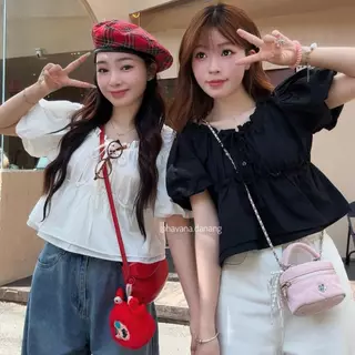 Áo babydoll nhún cổ phối bèo tay bồng Hàn Quốc #537 HAVANA AO412