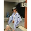 M.H STYLE ORDER Áo sơ mi màu xanh in hình tình yêu nữ mùa xuân 2025 mới rộng rãi giảm béo vừa và dài kem chống nắng