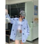 M.H STYLE ORDER Áo sơ mi màu xanh in hình tình yêu nữ mùa xuân 2025 mới rộng rãi giảm béo vừa và dài kem chống nắng