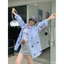 M.H STYLE ORDER Áo sơ mi màu xanh in hình tình yêu nữ mùa xuân 2025 mới rộng rãi giảm béo vừa và dài kem chống nắng