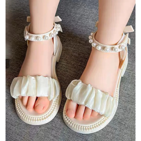 sandal bé gái dép quai hậu cho bé nhựa thơm đi mùa hè đính ngọc nơ công chúa siêu điêu đi tiệc chơi CF228 ( ảnh thật )