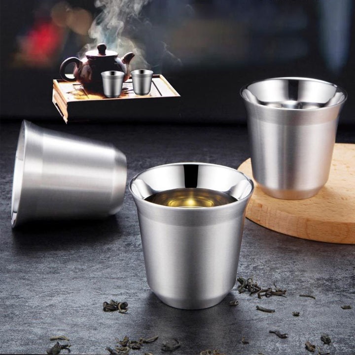 Ly cốc uống cà phê, trà bằng inox 304-2 lớp, loại nhỏ 80ml | Shopee ...
