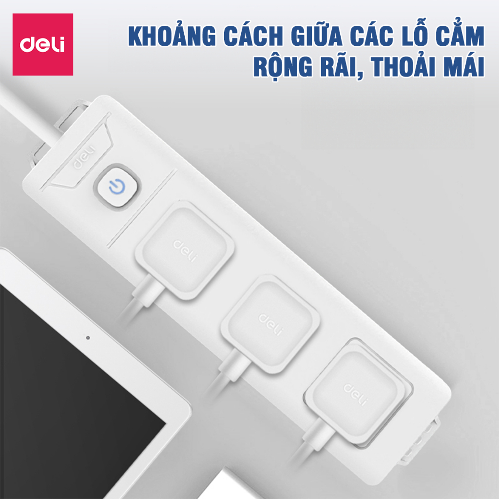 Ổ Cắm Điện DELI từ 2-12 Lỗ Cắm - Tích Hợp Cổng USB Type C Công Suất 2500W - 3250W Chống Giật An Toàn