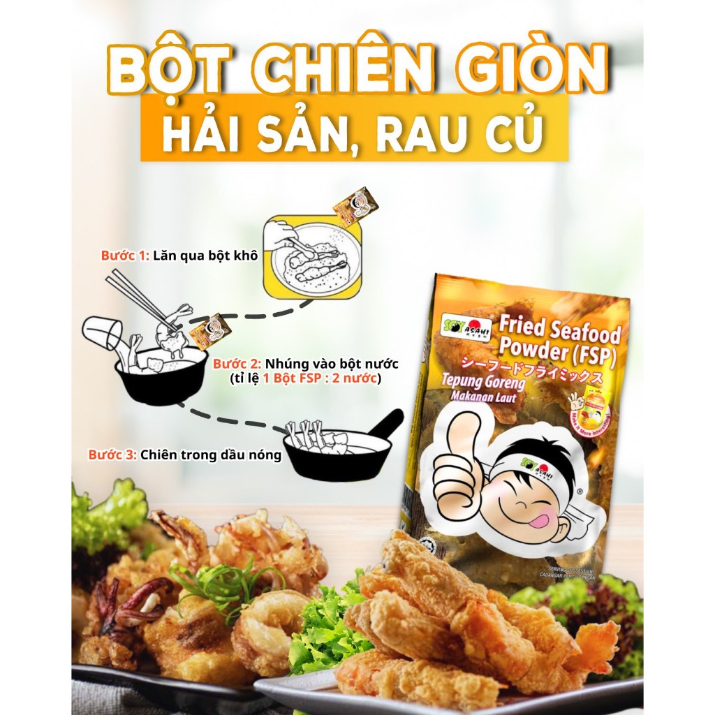 Bột chiên giòn Tempura Soy Asahi (FSP) 500g, Bột Chiên Tạo Lớp Áo Giòn Rụm, Vàng Đẹp, Ít Thấm Dầu