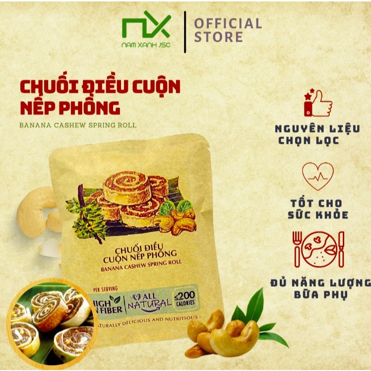 Ảnh Chuối Và Hạt Điều Cuộn Nếp Phồng Nam Xanh 1
