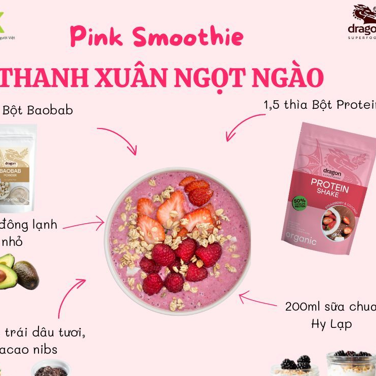 Bột Protein Shake thuần chay hữu cơ Dragon Superfoods