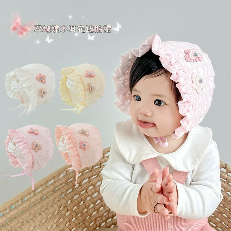 Mũ sơ sinh vành tròn cho bé trai bé gái thêu hoa nơ xinh xắn , phù hợp 0-1 tuổi