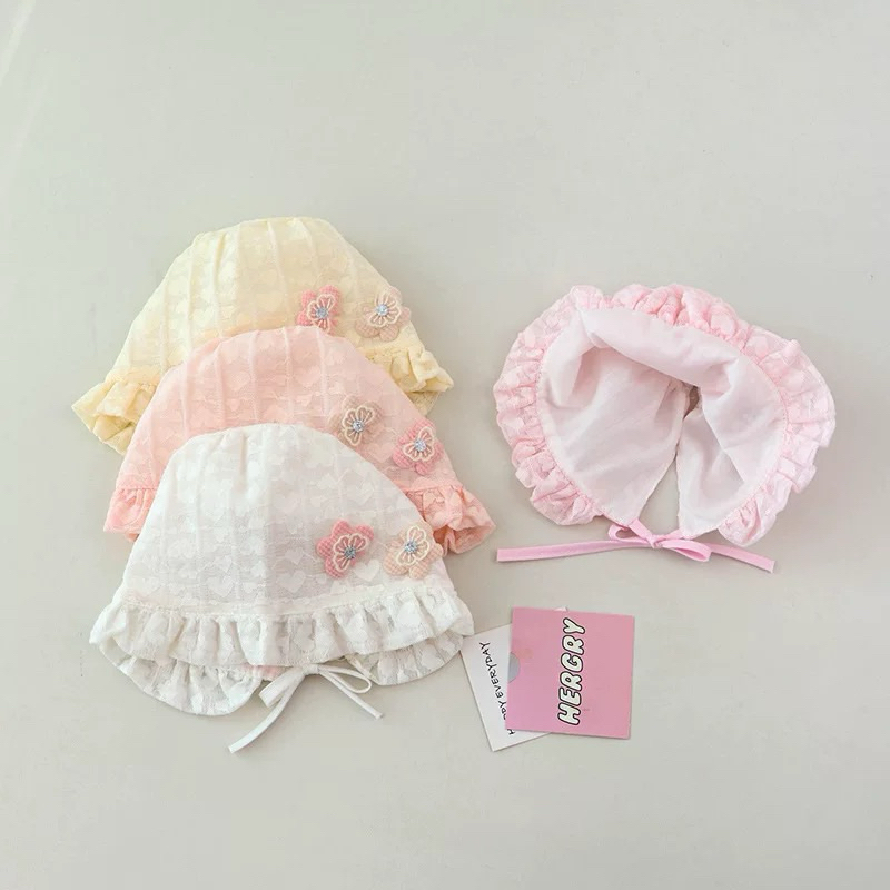 Mũ sơ sinh vành tròn cho bé trai bé gái thêu hoa nơ xinh xắn , phù hợp 0-1 tuổi