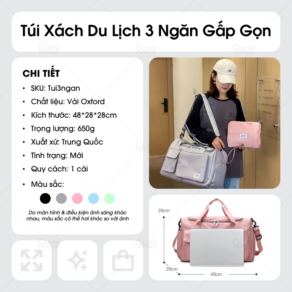 Túi Xách Du Lịch Có 3 Ngăn, Kèm Ngăn Để Giày, Tập Gym, Đi Bơi Chống Nước Cao Cấp, Có Ngăn Ngoài - Tui3Ngan
