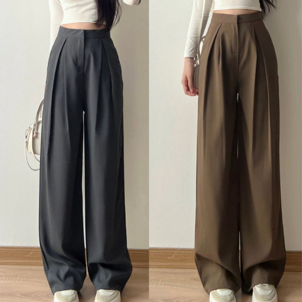 Quần tây công sở Joolate ống rộng ly lệch 2 bên cạp cao hách dáng 382 P13K12