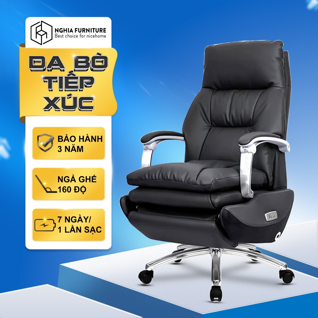 Ảnh Ghế giám đốc Nghiafurniture Master Pro 02, da bò, thiết kế công thái học, tích hợp pin, sạc usb 1