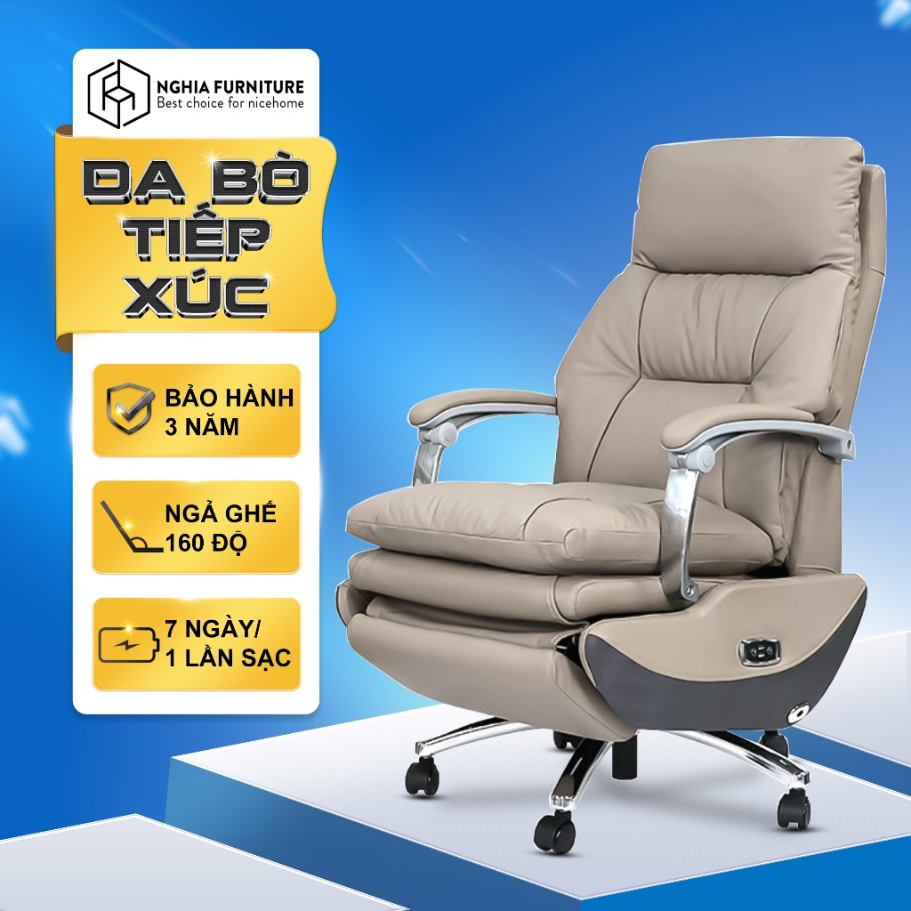 Ảnh Ghế giám đốc Nghiafurniture Master Pro 02, da bò, thiết kế công thái học, tích hợp pin, sạc usb 2