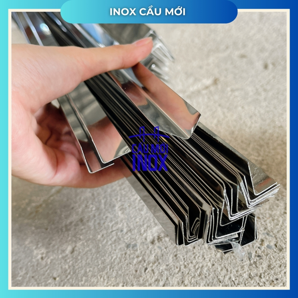 Nẹp V inox 304, kích thước 10mm, 15mm, 20mm, 25mm, 30mm, 40mm, độ dày 0.6mm, 0.8mm, 1mm, uy tín