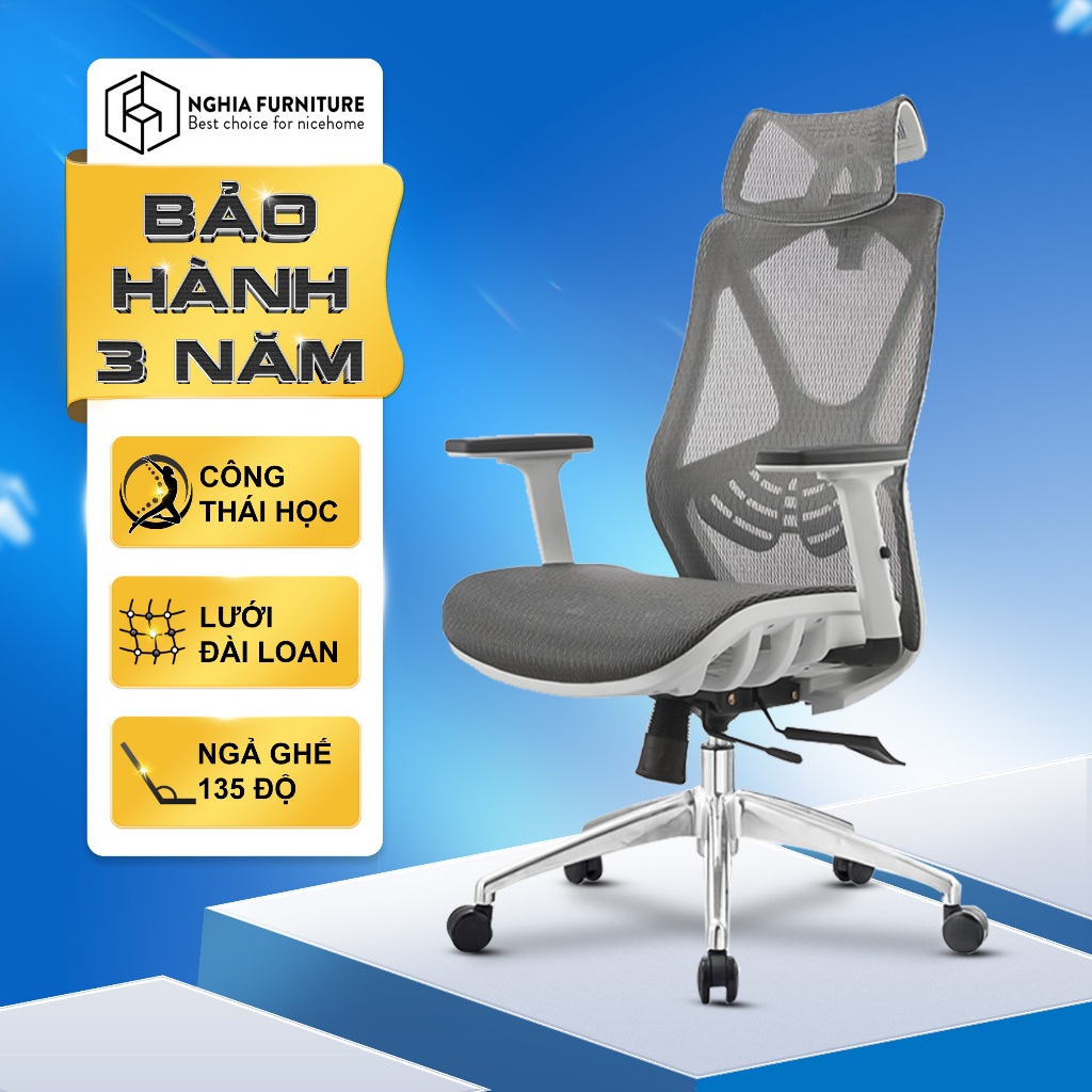 Ảnh Ghế công thái học Nghia Furniture Spider, Full lưới thoáng khí, ngả sâu 135 độ, bảo hành 3 năm 1