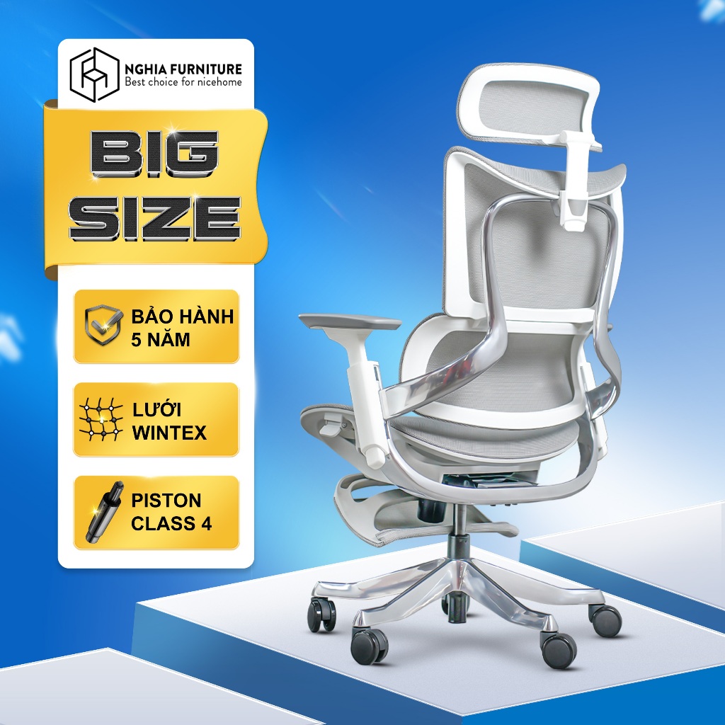 Ảnh Ghế công thái học Nghia furniture Maza, Piston class 4  Samhongsa Hàn Quốc, lưới Wintex Hàn Quốc 3