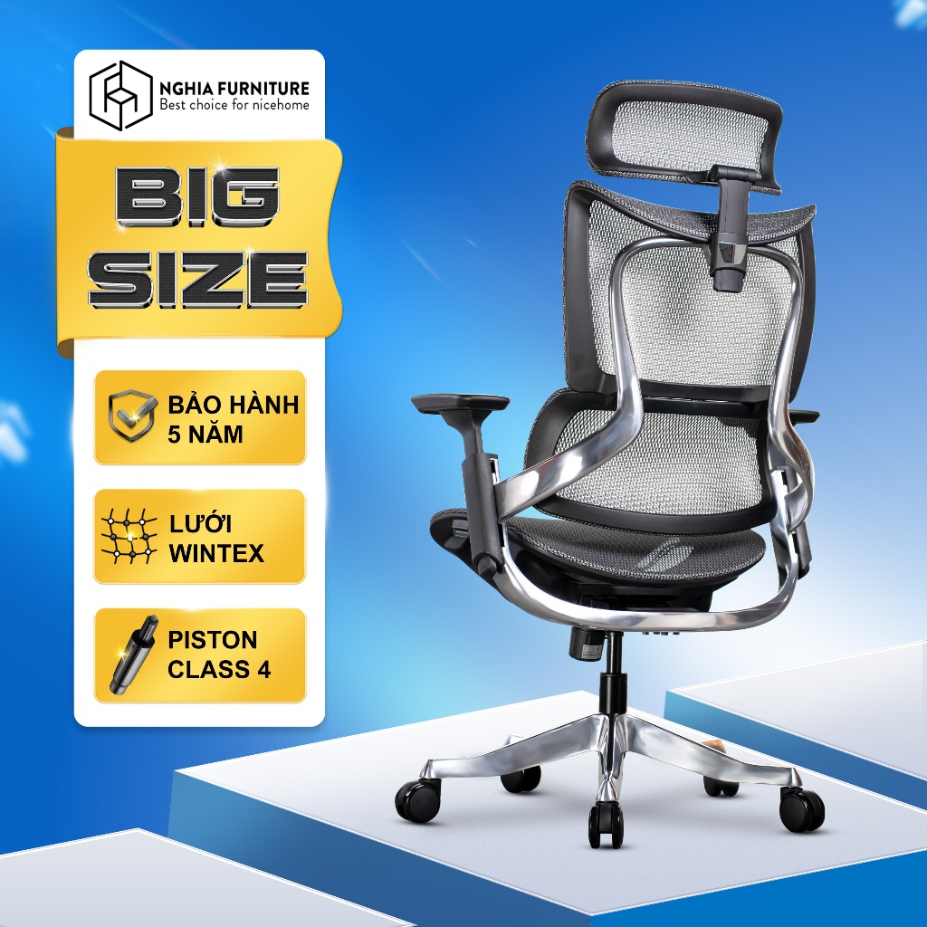 Ảnh Ghế công thái học Nghia furniture Maza, Piston class 4  Samhongsa Hàn Quốc, lưới Wintex Hàn Quốc 4