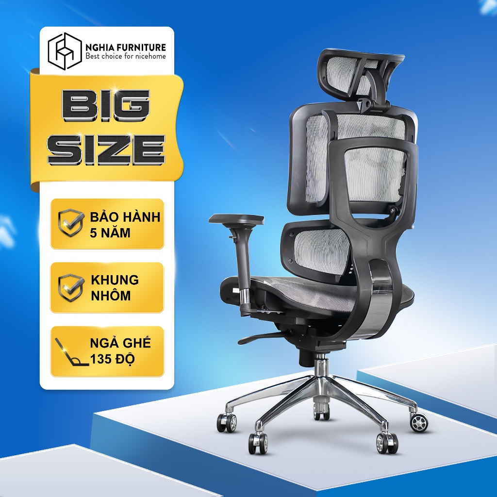 Ảnh Ghế công thái học Nghia Furniture Ergonomic Life 02 điều chỉnh tựa lưng 5 cấp, big size 2