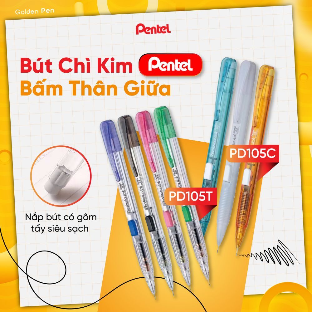 Ảnh Bút Chì Bấm Pentel PD105C – Bút Chì Kim 0.5, Nút Bấm Thân Giữa Tiện Lợi, Viết Êm, Nét Mảnh 1