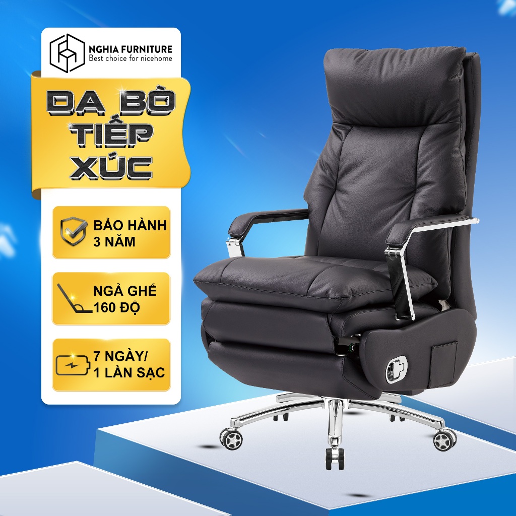 Ảnh Ghế giám đốc Nghiafurniture Master Pro 01, Lưng ghế công thái học, 1 lần sạc điện dùng 30 ngày, tích hợp cổng USB 1