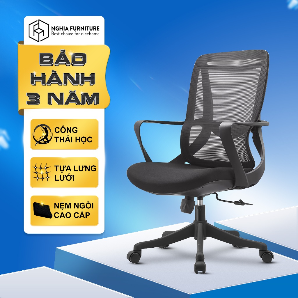 Ảnh Ghế văn phòng công thái học Nghiafurniture Niko, Nâng hạ, ngả lưng, nệm cao cấp, bảo hành 3 năm 3