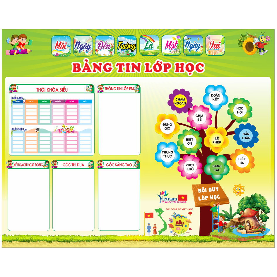 Bảng tin lớp kích thước khổ to in bạt - Trang trí lớp học