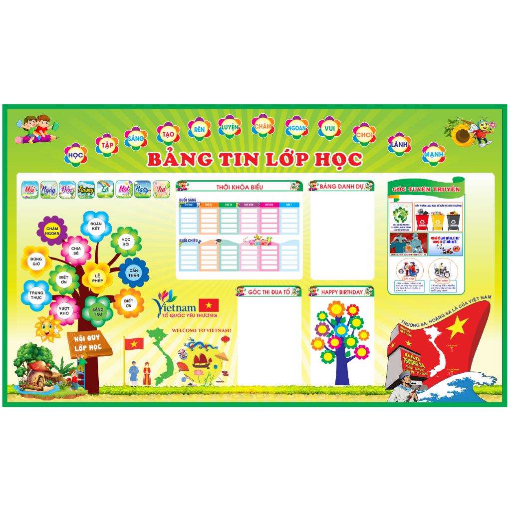 Bảng tin lớp kích thước khổ to in bạt - Trang trí lớp học