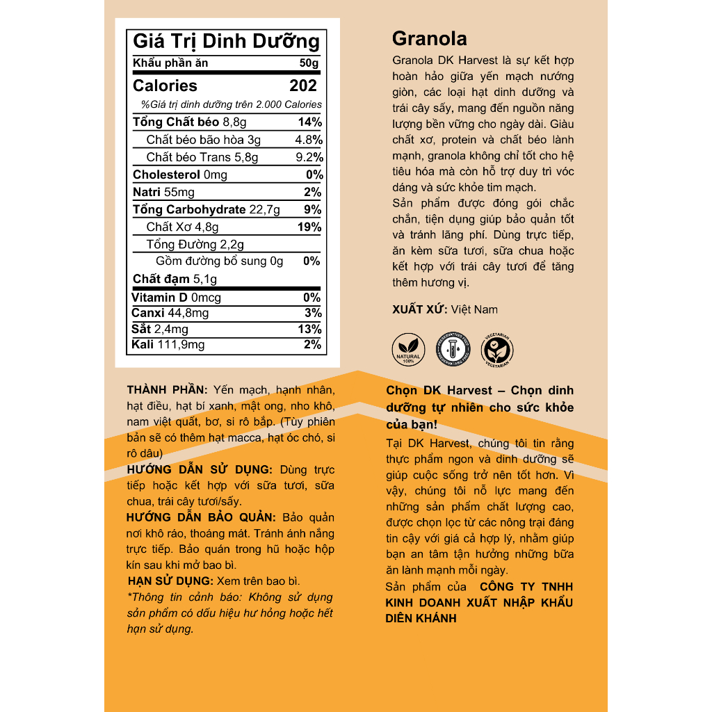 Ảnh Granola DK Harvest 500g Vị Truyền Thống - Chứa 30% Hạt, Nguyên Liệu Chất Lượng Cao | Hỗ Trợ Giảm Cân, Tốt Cho Tim Mạch 2