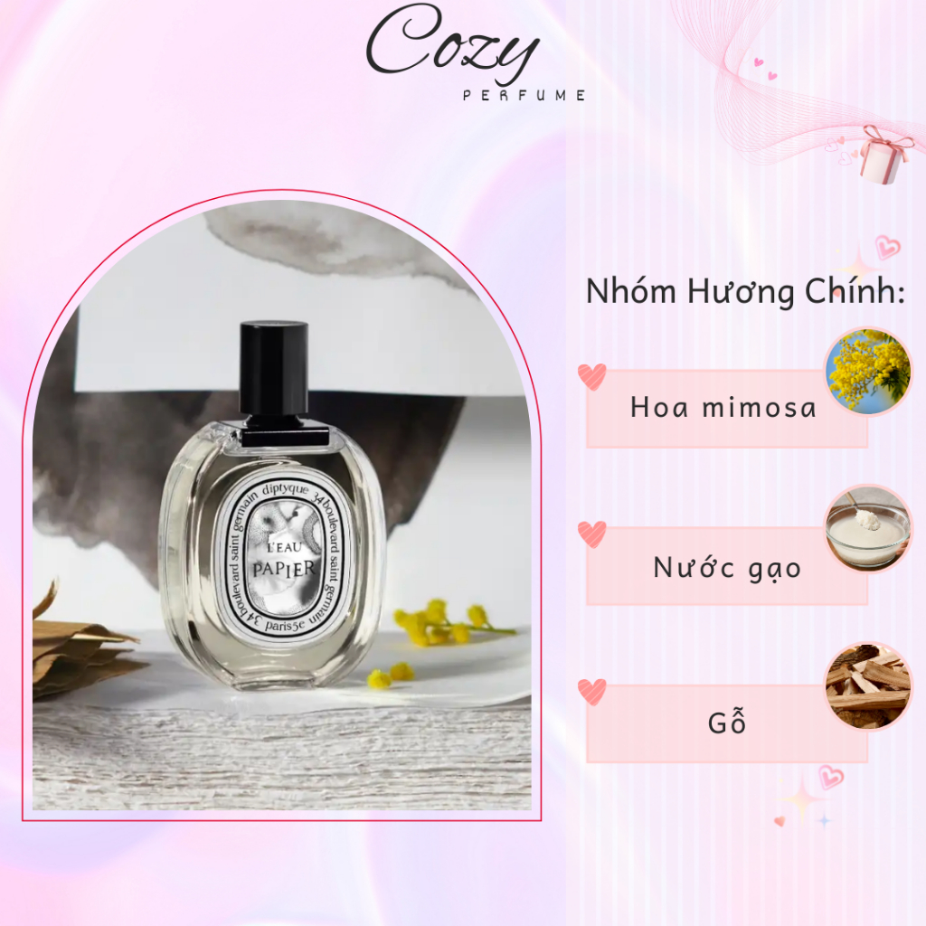Nước hoa unisex Diptyque L’eau papier Chiết 5ml/10ml Hương thơm Thanh tao, Mơ màng - Cozy Perfume