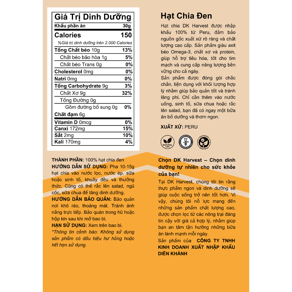 Ảnh Hạt Chia Đen Organic DK Harvest Nhập Khẩu Peru - Trọng lượng 300g/500g - tác dụng bổ sung Omega-3 2
