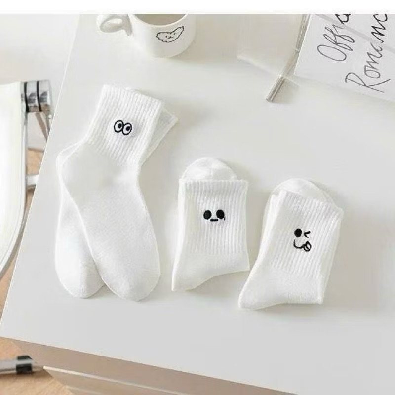 TÚI 10 ĐÔI TẤT TRẮNG HOẠ TIẾT MẶT CƯỜI SIÊU XINH