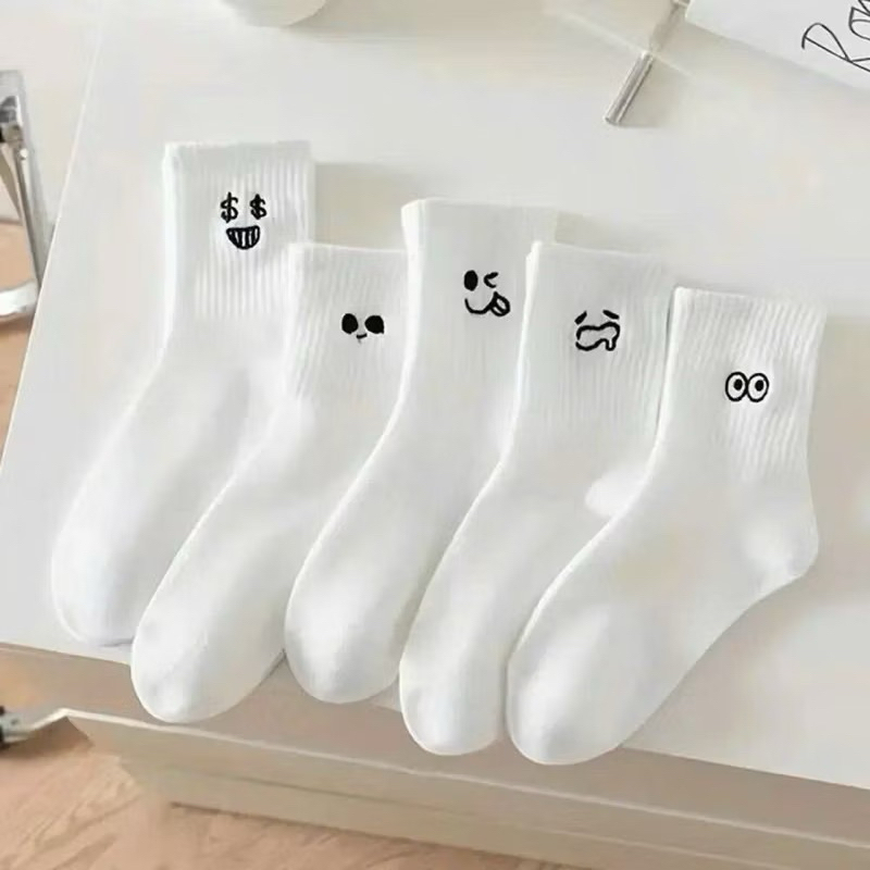 TÚI 10 ĐÔI TẤT TRẮNG HOẠ TIẾT MẶT CƯỜI SIÊU XINH