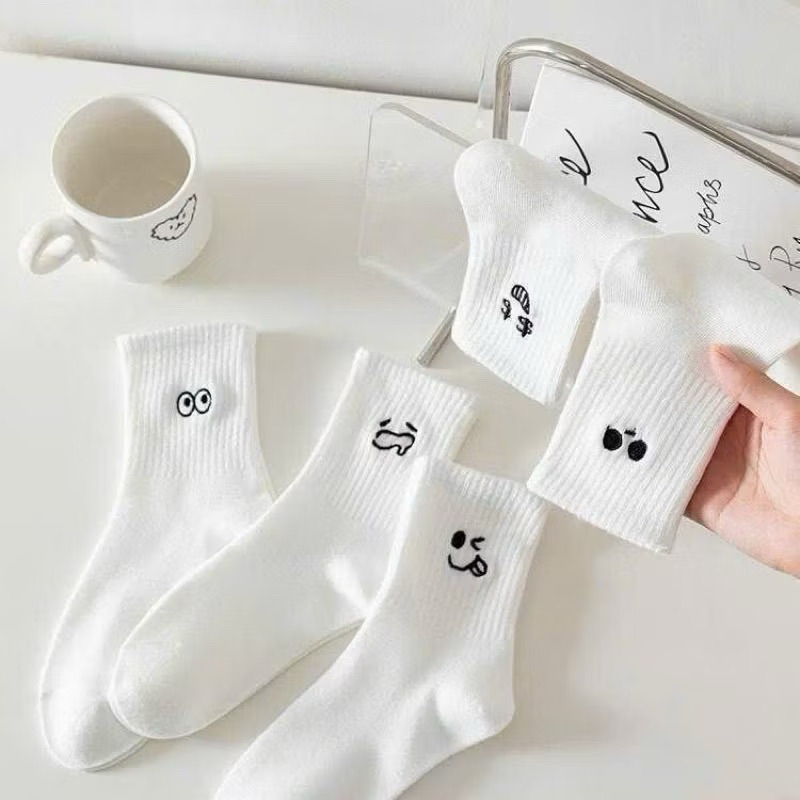 TÚI 10 ĐÔI TẤT TRẮNG HOẠ TIẾT MẶT CƯỜI SIÊU XINH