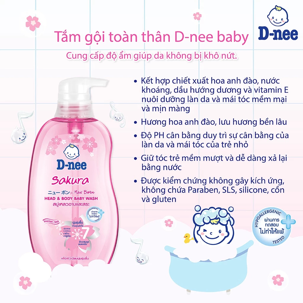 Sữa tắm gội cho bé toàn thân Dnee chai 380ml