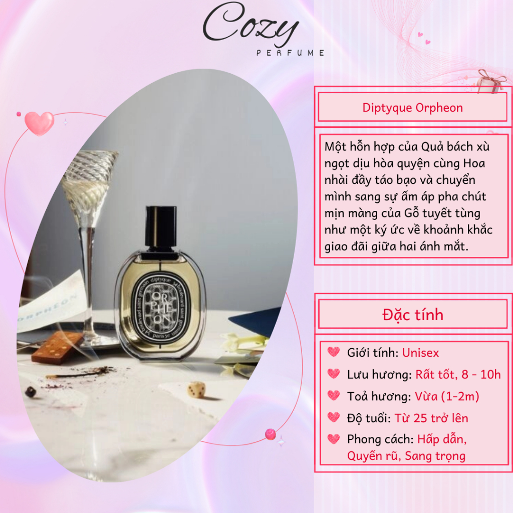 Nước hoa unisex Diptyque Orpheon Chiết 5ml/10ml Hương thơm Hấp dẫn Quyến rũ Sang trọng-Cozy Perfume