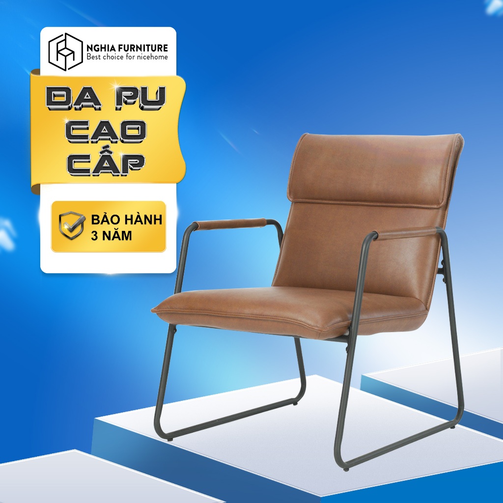 Ảnh Ghế thư giãn Nghiafurniture Arm chair NF1 - Dệm da pu cao cấp màu nâu da bò, khung hợp kim sơn tĩnh điện 1