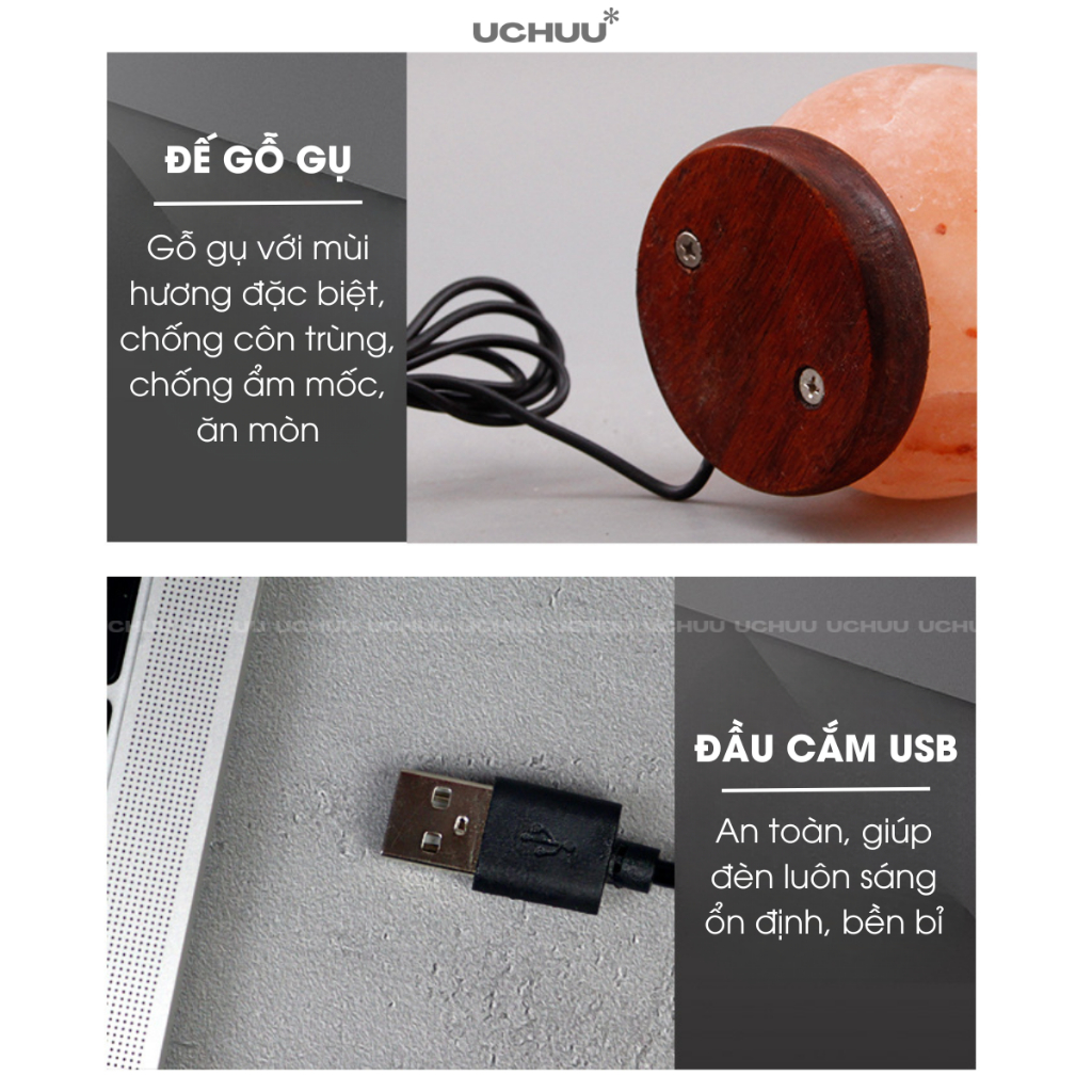 Đèn Đá Muối UCHUU Đèn Muối Hồng Himalaya Cải Thiện Giấc Ngủ Làm Sạch Không Khí Trang Trí Decor | BigBuy360 - bigbuy360.vn